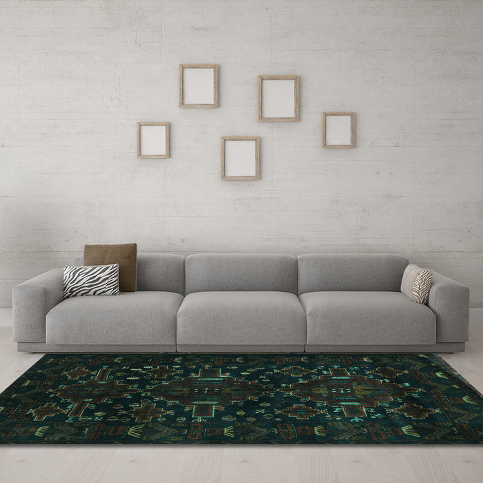 Machine Washable Persian Turquoise Traditional Area Rugs in a Living Room,, wshtr2402turq