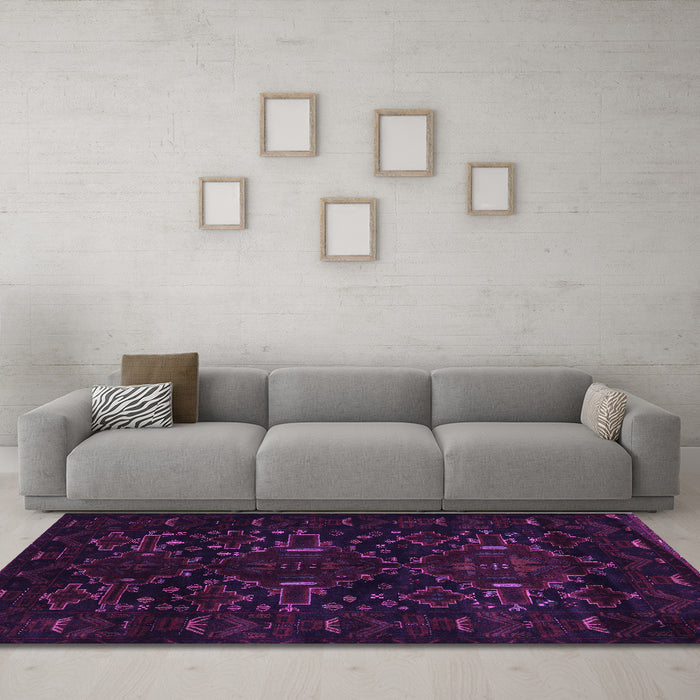 Machine Washable Persian Purple Traditional Area Rugs in a Living Room, wshtr2402pur