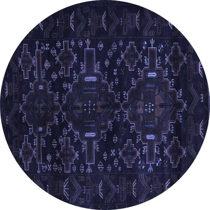 Round Machine Washable Persian Blue Traditional Rug, wshtr2402blu
