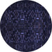 Round Machine Washable Persian Blue Traditional Rug, wshtr2402blu