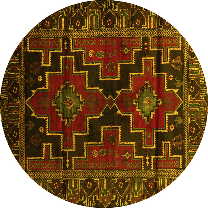 Round Persian Yellow Traditional Rug, tr2403yw