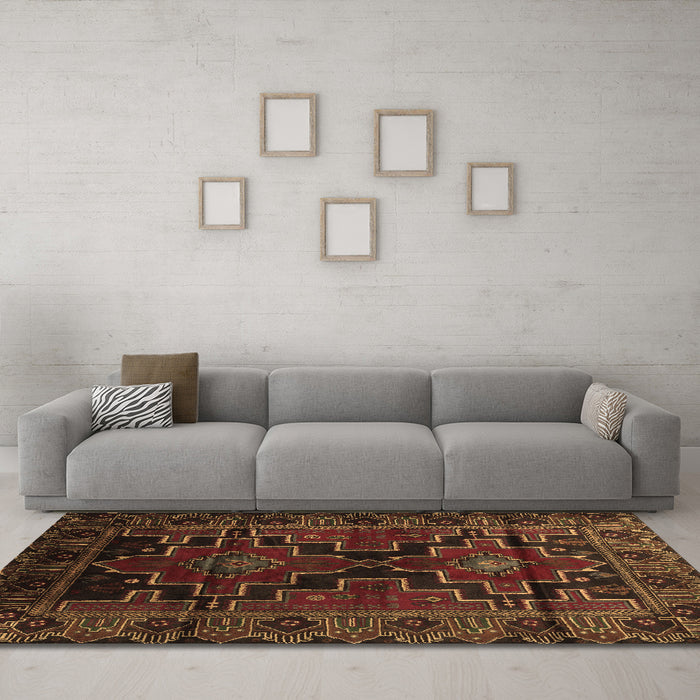 Machine Washable Persian Brown Traditional Rug in a Living Room,, wshtr2403brn