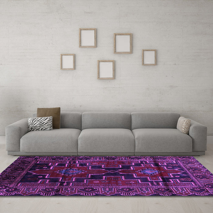 Machine Washable Persian Purple Traditional Area Rugs in a Living Room, wshtr2403pur