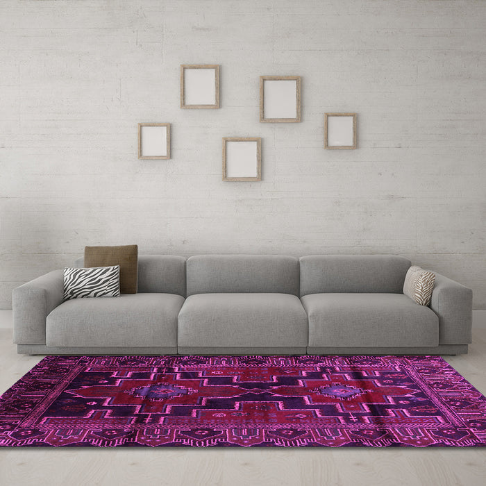 Machine Washable Persian Pink Traditional Rug in a Living Room, wshtr2403pnk