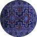 Round Machine Washable Persian Blue Traditional Rug, wshtr2403blu