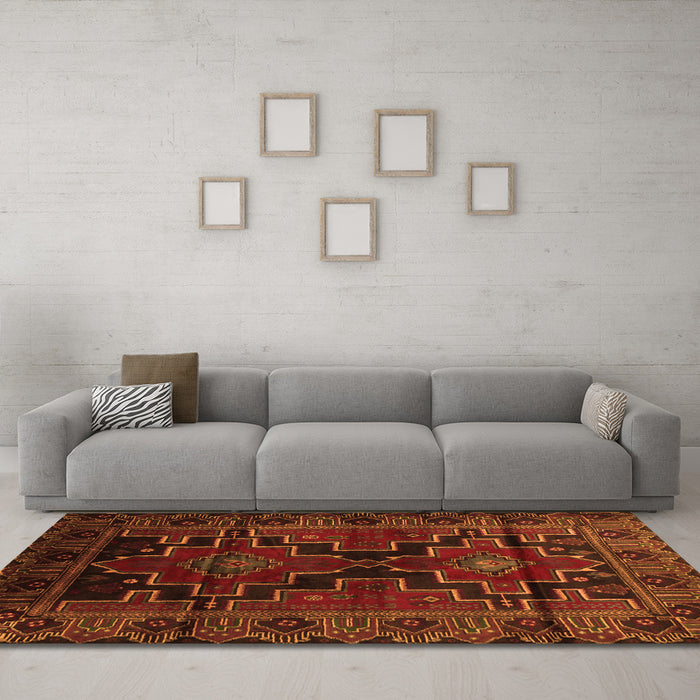 Machine Washable Persian Orange Traditional Area Rugs in a Living Room, wshtr2403org