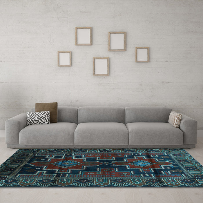 Machine Washable Persian Light Blue Traditional Rug in a Living Room, wshtr2403lblu