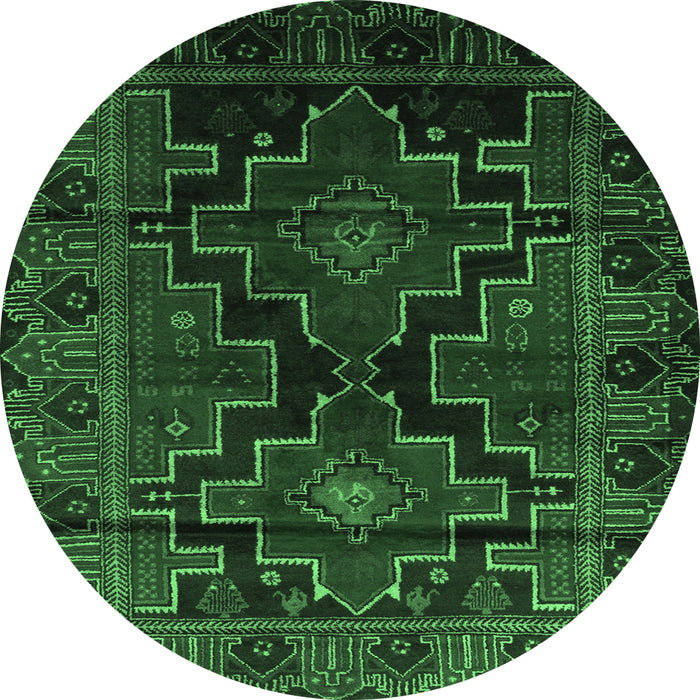 Round Machine Washable Persian Emerald Green Traditional Area Rugs, wshtr2403emgrn