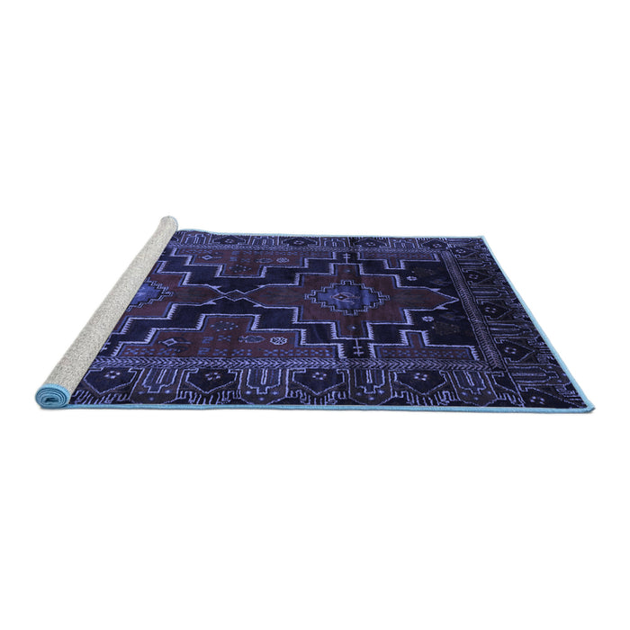 Sideview of Machine Washable Persian Blue Traditional Rug, wshtr2403blu