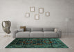 Machine Washable Persian Turquoise Traditional Area Rugs in a Living Room,, wshtr2403turq