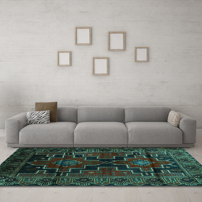 Machine Washable Persian Turquoise Traditional Area Rugs in a Living Room,, wshtr2403turq