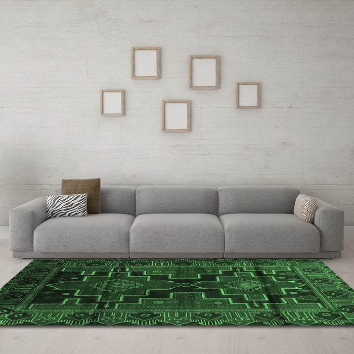 Machine Washable Persian Emerald Green Traditional Area Rugs in a Living Room,, wshtr2403emgrn