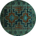 Round Persian Turquoise Traditional Rug, tr2403turq