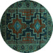 Round Machine Washable Persian Turquoise Traditional Area Rugs, wshtr2403turq