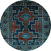 Round Machine Washable Persian Light Blue Traditional Rug, wshtr2403lblu