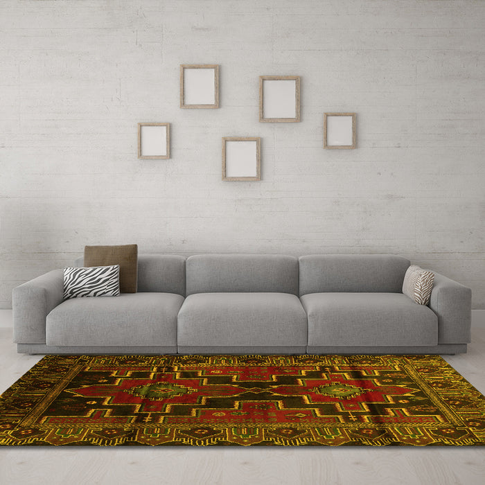 Machine Washable Persian Yellow Traditional Rug in a Living Room, wshtr2403yw