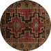 Round Machine Washable Persian Brown Traditional Rug, wshtr2403brn