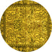 Round Machine Washable Persian Yellow Traditional Rug, wshtr2404yw