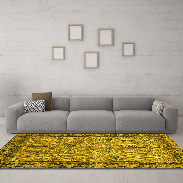 Machine Washable Persian Yellow Traditional Rug in a Living Room, wshtr2404yw