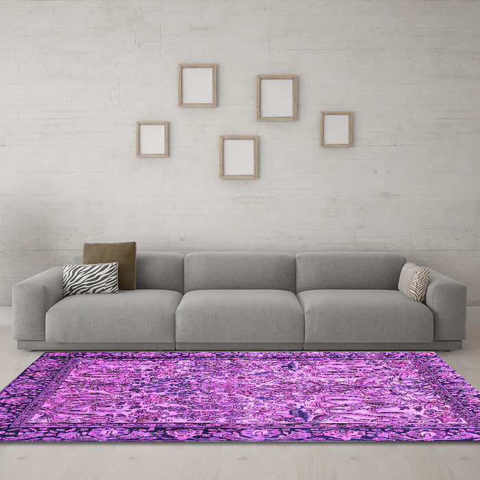 Machine Washable Persian Purple Traditional Area Rugs in a Living Room, wshtr2404pur