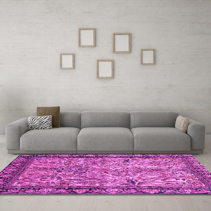 Machine Washable Persian Pink Traditional Rug in a Living Room, wshtr2404pnk