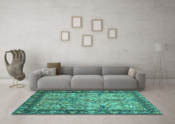 Machine Washable Persian Turquoise Traditional Area Rugs in a Living Room,, wshtr2404turq