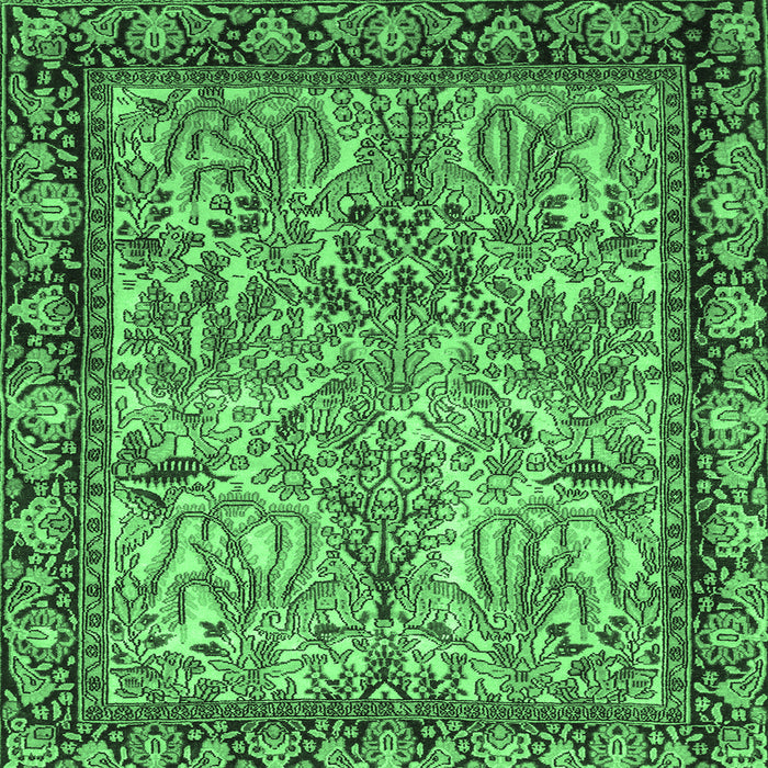 Square Machine Washable Persian Emerald Green Traditional Area Rugs, wshtr2404emgrn