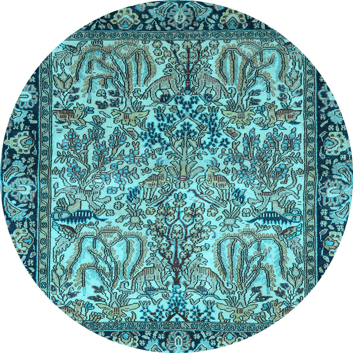 Round Machine Washable Persian Light Blue Traditional Rug, wshtr2404lblu