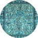 Round Machine Washable Persian Light Blue Traditional Rug, wshtr2404lblu