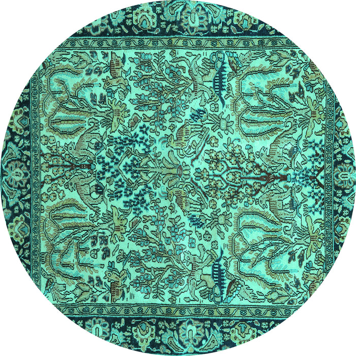 Round Machine Washable Persian Turquoise Traditional Area Rugs, wshtr2404turq