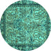 Round Machine Washable Persian Turquoise Traditional Area Rugs, wshtr2404turq