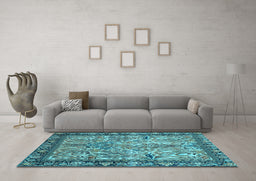 Machine Washable Persian Light Blue Traditional Rug in a Living Room, wshtr2404lblu