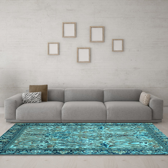 Machine Washable Persian Light Blue Traditional Rug in a Living Room, wshtr2404lblu