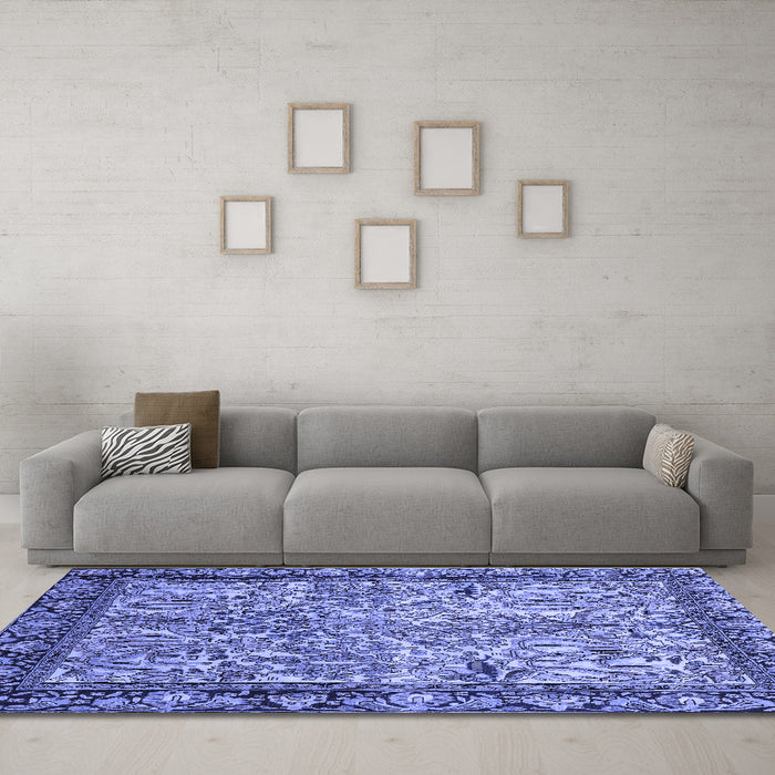 Machine Washable Persian Blue Traditional Rug in a Living Room, wshtr2404blu