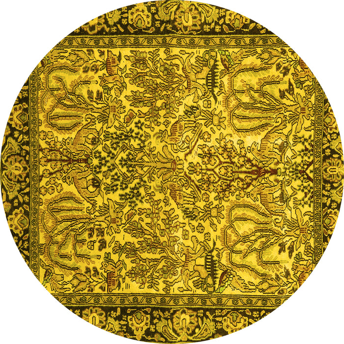 Round Persian Yellow Traditional Rug, tr2404yw