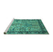 Sideview of Machine Washable Persian Turquoise Traditional Area Rugs, wshtr2404turq