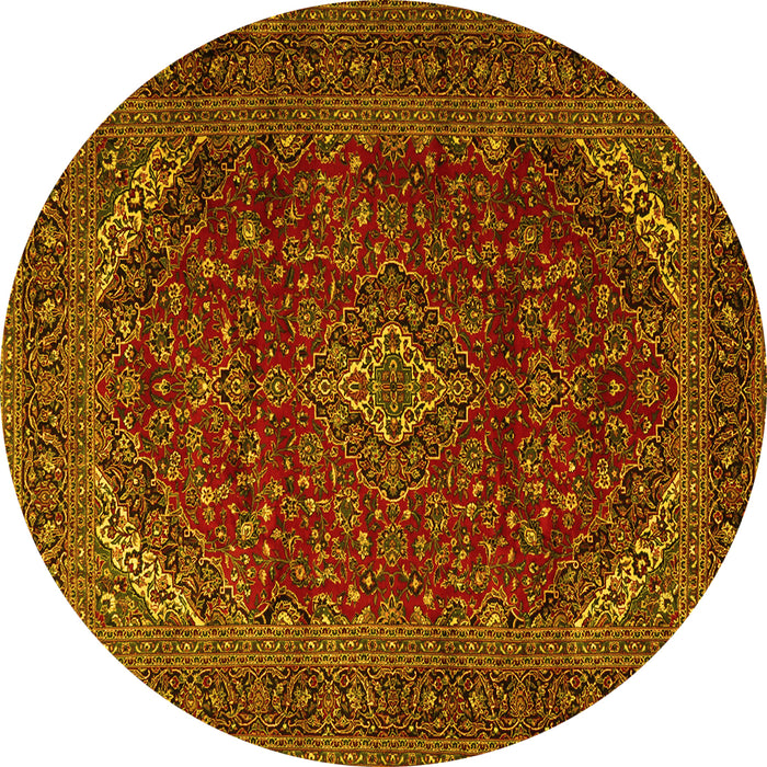 Round Machine Washable Persian Yellow Traditional Rug, wshtr2405yw
