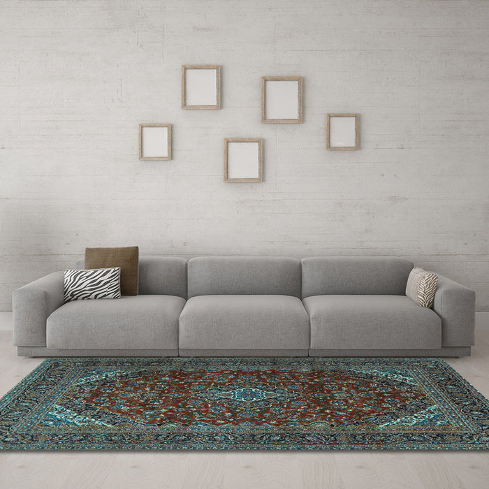 Machine Washable Persian Light Blue Traditional Rug in a Living Room, wshtr2405lblu