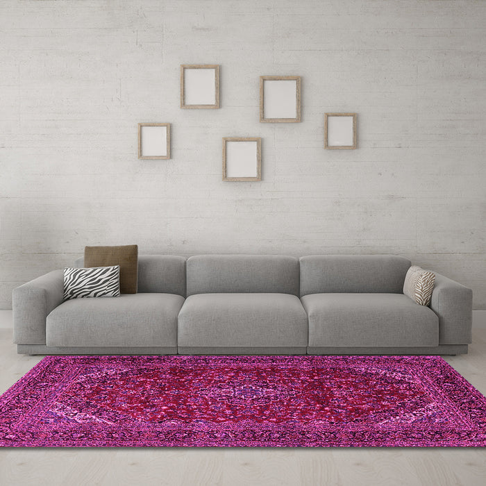Machine Washable Persian Pink Traditional Rug in a Living Room, wshtr2405pnk