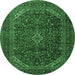 Round Persian Emerald Green Traditional Rug, tr2405emgrn