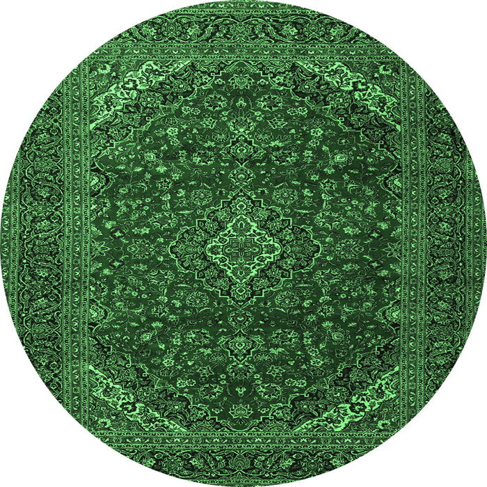 Round Machine Washable Persian Emerald Green Traditional Area Rugs, wshtr2405emgrn