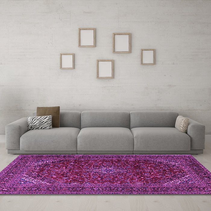 Machine Washable Persian Purple Traditional Area Rugs in a Living Room, wshtr2405pur