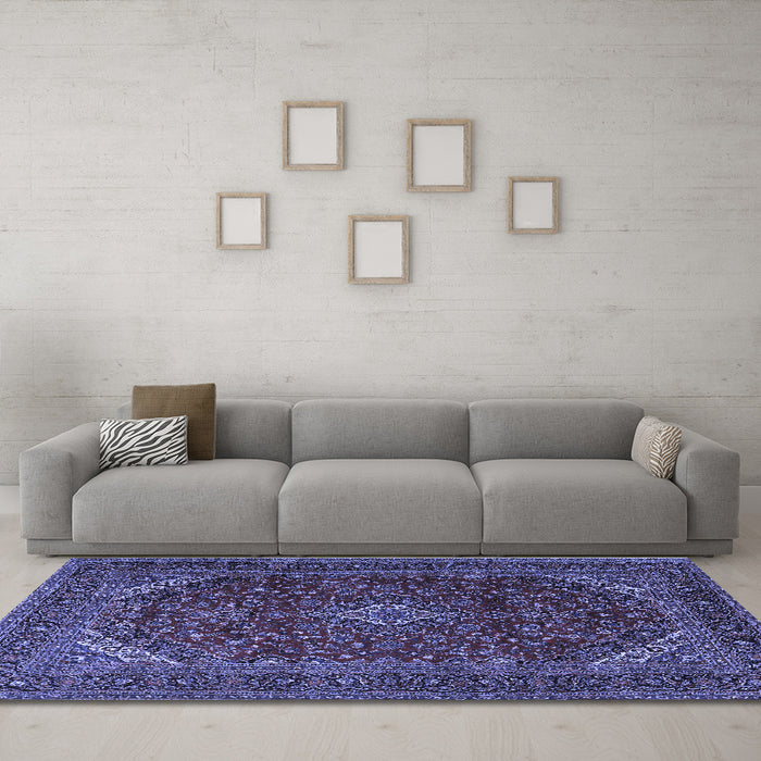 Machine Washable Persian Blue Traditional Rug in a Living Room, wshtr2405blu
