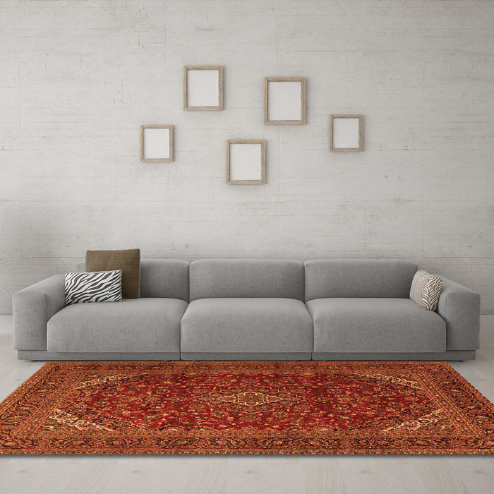 Machine Washable Persian Orange Traditional Area Rugs in a Living Room, wshtr2405org