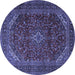 Round Machine Washable Persian Blue Traditional Rug, wshtr2405blu