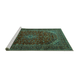 Sideview of Machine Washable Persian Turquoise Traditional Area Rugs, wshtr2405turq