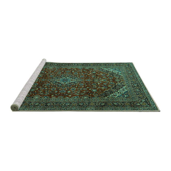 Sideview of Machine Washable Persian Turquoise Traditional Area Rugs, wshtr2405turq