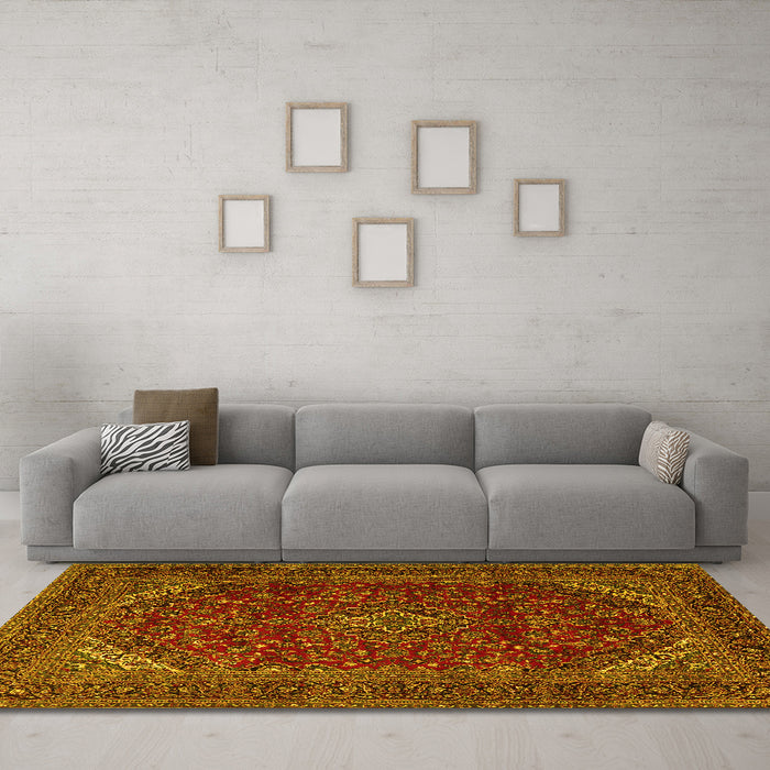 Machine Washable Persian Yellow Traditional Rug in a Living Room, wshtr2405yw