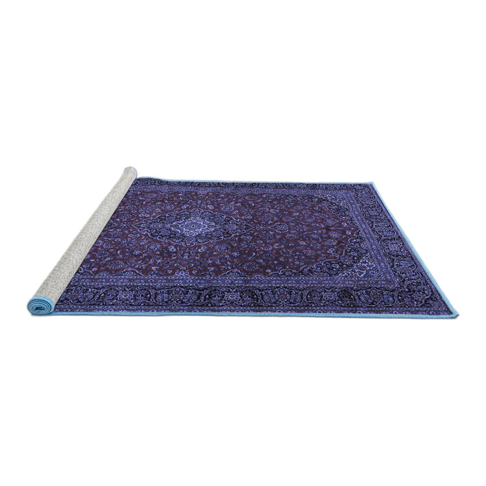 Sideview of Machine Washable Persian Blue Traditional Rug, wshtr2406blu