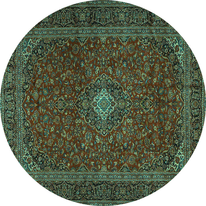 Round Machine Washable Persian Turquoise Traditional Area Rugs, wshtr2406turq